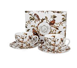 DUO ANIMALS 2er-Set Tassen 280 ml BIRDIES mit Untertassen, New Bone China Porzellan