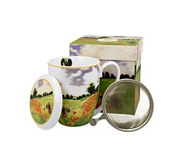 DUO ART GALLERY Becher 380 ml POPPY FIELD mit Teesieb, New Bone China Porzellan