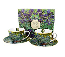 DUO ART GALLERY 2er-Set Tassen 280 ml IRISES mit Untertassen, New Bone China Porzellan