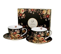 DUO FLORAL 2er-Set Tassen 280 ml WARDA mit Untertassen, New Bone China Porzellan