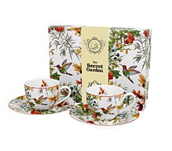 DUO FLORAL 2er-Set Espressotassen 90 ml LINNEA mit Untertassen, New Bone China Porzellan