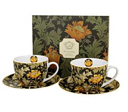 DUO ART GALLERY 2er-Set Tassen 250 ml CHRYSANTHEMUM mit Untertassen, New Bone China Porzellan