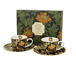 DUO ART GALLERY 2er-Set Espressotassen 90 ml CHRYSANTHEMUM mit Untertassen, New Bone China Porzellan