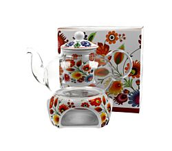 DUO ETNO Teekanne 1000 ml ŁOWICZ mit Teesieb, Glas - New Bone China Porzellan
