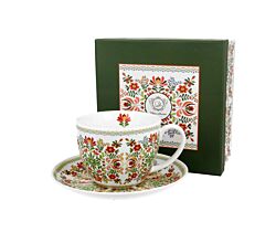 DUO ETNO Jumbobecher 470 ml HUNGARIAN mit Untertasse, New Bone China Porzellan