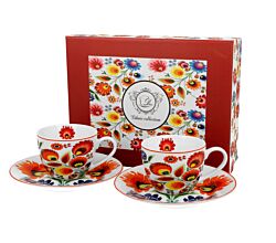 DUO ETNO 2er-Set Espressotassen 90 ml ŁOWICZ mit Untertassen, New Bone China Porzellan