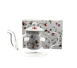 DUO FLORAL Teekanne 1000 ml SAFA mit Teesieb, Glas - New Bone China Porzellan