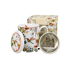 DUO FLORAL Becher 380 ml LINNEA mit Teesieb, New Bone China Porzellan