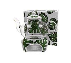 DUO FLORAL 30464 Teekanne 1000 ml mit Teesieb MONSTERA mit Teesieb, Glas - New Bone China Porzellan