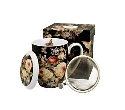 DUO FLORAL Becher 380 ml WARDA mit Teesieb, New Bone China Porzellan