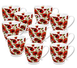 10er SET DUO FLORAL Jumbobecher 480 ml LINA mit Fuß, New Bone China Porzellan