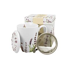 DUO FLORAL 30785 Becher 380 ml mit Teesieb CLASSIC LAVENDER mit Teesieb, New Bone China Porzellan