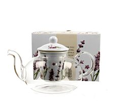 DUO FLORAL Teekanne 1000 ml CLASSIC LAVENDER mit Teesieb, Glas - New Bone China Porzellan