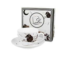 DUO ANIMALS Tasse 250 ml CHARMING OWLS mit Untertasse, New Bone China Porzellan