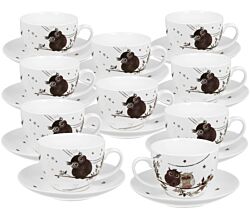 10er SET DUO ANIMALS Tasse 250 ml CHARMING OWLS mit Untertasse, New Bone China Porzellan
