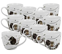 10er SET DUO ANIMALS Becher 460 ml CHARMING OWLS New Bone China Porzellan