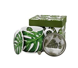 DUO FLORAL Fassbecher 430 ml MONSTERA mit Teesieb, New Bone China Porzellan