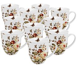 10er SET DUO FLORAL Becher 400 ml ZAHRA in Metalldose, New Bone China Porzellan