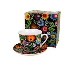 DUO ETNO 31430 Jumbobecher 470 ml mit Untertasse ETNIC mit Untertasse, New Bone China Porzellan