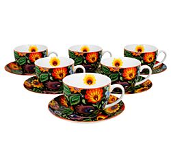 DUO ETNO 6er-Set Tassen 220 ml ETNIC mit Untertassen, New Bone China Porzellan