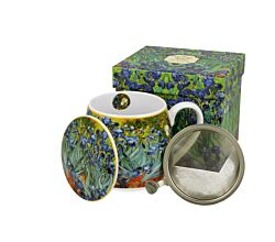 DUO ART GALLERY Fassbecher 430 ml IRISES mit Teesieb, New Bone China Porzellan