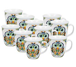 10er SET DUO ETNO Becher 650 ml OWL New Bone China Porzellan