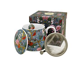 DUO ART GALLERY Fassbecher 430 ml BLUE mit Teesieb, New Bone China Porzellan