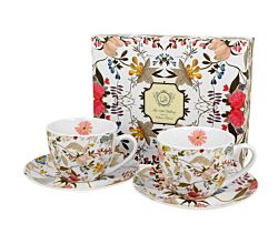 DUO ART GALLERY 2er-Set Tassen 280 ml WHITE mit Untertassen, New Bone China Porzellan