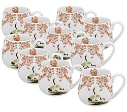 10er SET DUO ART GALLERY Fassbecher 430 ml SAKURA & CRANES New Bone China Porzellan