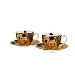DUO ART GALLERY 2er-Set Tassen 250 ml THE KISS BROWN mit Untertassen, New Bone China Porzellan