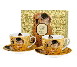 DUO ART GALLERY 2er-Set Tassen 250 ml THE KISS ECRU mit Untertassen, New Bone China Porzellan