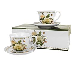 DUO FLORAL 2er-Set Tassen 250 ml EDITH mit Untertassen, New Bone China Porzellan