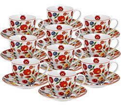 10er SET DUO ETNO 33991 Tasse 250 ml ŁOWICZ mit Untertasse, New Bone China Porzellan