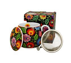 DUO ETNO Fassbecher 430 ml ETNIC mit Teesieb, New Bone China Porzellan