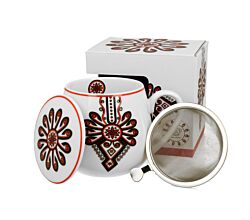 DUO ETNO Fassbecher 430 ml RURAL ORNAMENT mit Teesieb, New Bone China Porzellan