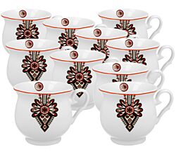 10er SET DUO ETNO Becher 500 ml RURAL ORNAMENT New Bone China Porzellan
