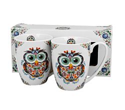 DUO ETNO 2er-Set klassische Becher 350 ml ETNO OWL New Bone China Porzellan