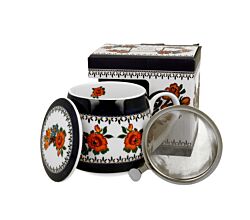 DUO ETNO 34356 Fassbecher 430 ml mit Teesieb INDIGO mit Teesieb, New Bone China Porzellan
