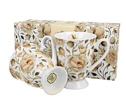 DUO FLORAL 2er-Set königliche Tassen 300 ml ENGLISH ROSES WHITE New Bone China Porzellan