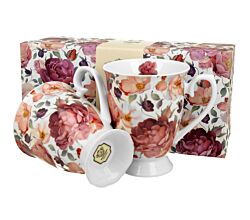 DUO FLORAL 2er-Set königliche Tassen 300 ml SPRING ROSES WHITE New Bone China Porzellan