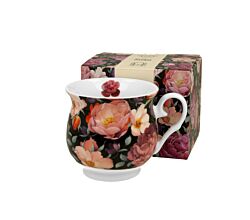 DUO FLORAL Retro Becher 500 ml SPRING ROSES BLACK New Bone China Porzellan