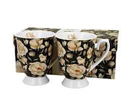 DUO FLORAL 2er-Set königliche Tassen 300 ml ENGLISH ROSES BLACK New Bone China Porzellan