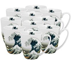 10er SET DUO ART GALLERY Klassischer Becher 350 ml GREAT WAVE New Bone China Porzellan