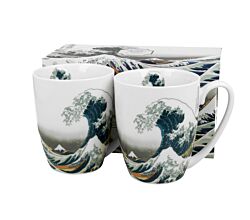 DUO ART GALLERY 2er-Set klassische Becher 350 ml GREAT WAVE New Bone China Porzellan