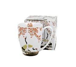 DUO ART GALLERY Klassischer Becher 350 ml SAKURA & CRANES New Bone China Porzellan