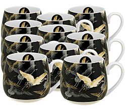 10er SET DUO ART GALLERY Fassbecher 430 ml CRANES AT NIGHT New Bone China Porzellan