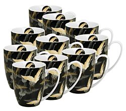 10er SET DUO ART GALLERY Klassischer Becher 350 ml CRANES AT NIGHT New Bone China Porzellan