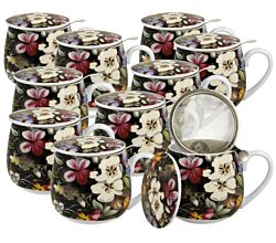 10er SET DUO ART GALLERY Fassbecher 430 ml BLACK mit Teesieb, New Bone China Porzellan