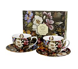DUO ART GALLERY 2er-Set Tassen 280 ml BLACK mit Untertassen, New Bone China Porzellan