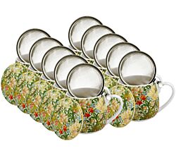 10er SET DUO ART GALLERY Fassbecher 430 ml GOLDEN LILLY mit Teesieb, New Bone China Porzellan